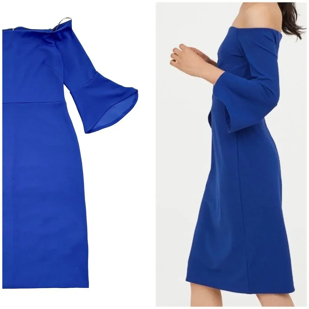 h&m blue off the shoulder dress Ladies - Navy Blue Rib-Knit Off-the-Shoulder Dress - Size: L